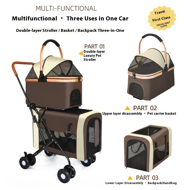 Double-layer Portable Outdoor Separated Pet Stroller
