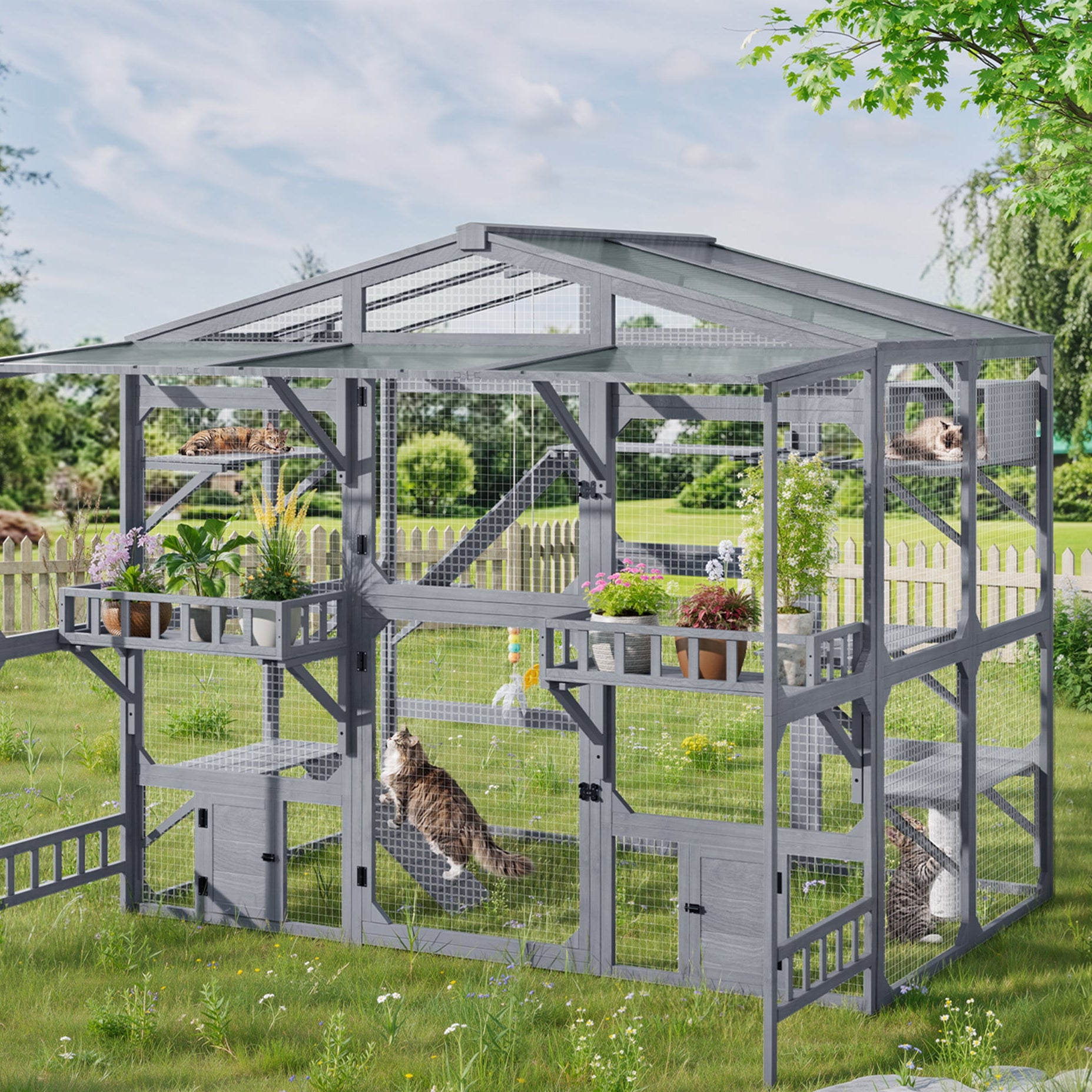 Large Outdoor Catio For 6-10 Cats Pine Wood Cat Cage