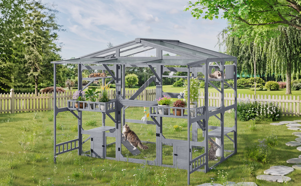 Large Outdoor Catio For 6-10 Cats Pine Wood Cat Cage