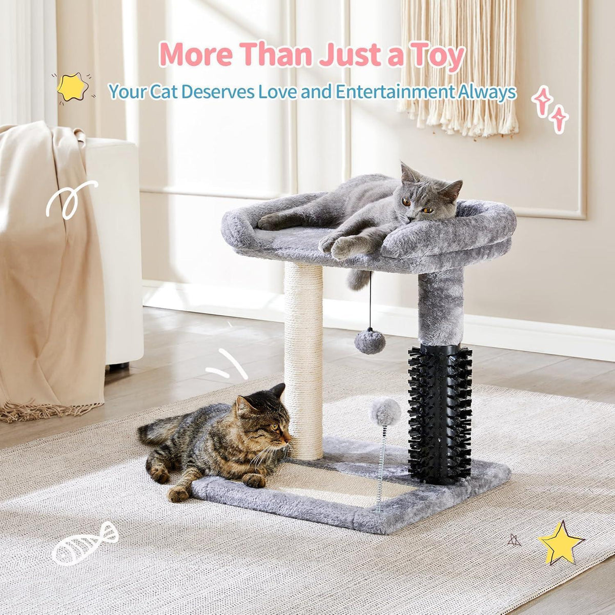 Small 4-in-1 Cat Tree Tower With Self-grooming Brush And Natural