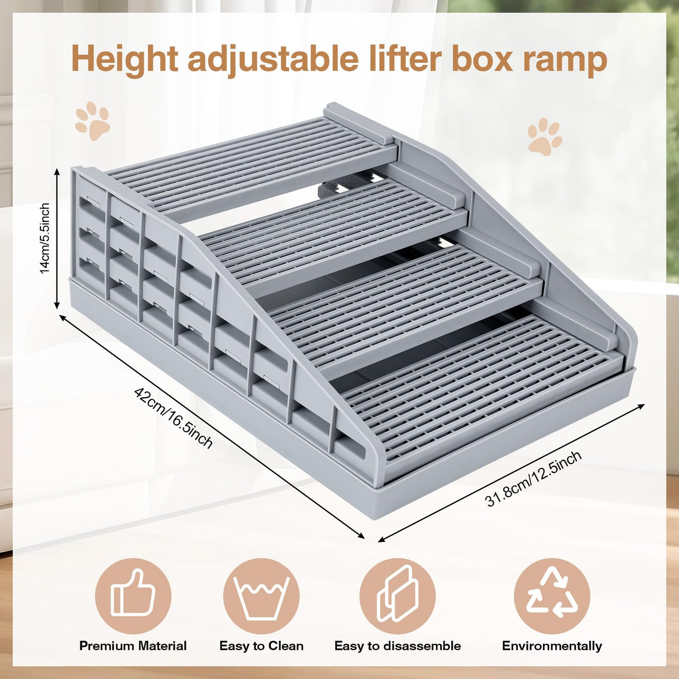 Adjustable Litter Box Ramp Elevated Cat Stairs With Filter Function