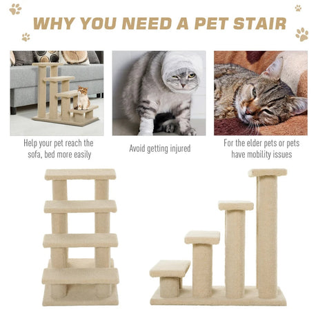 4-step Multi-level Carpeted Cat Scratching Post Pet Stairs Cream