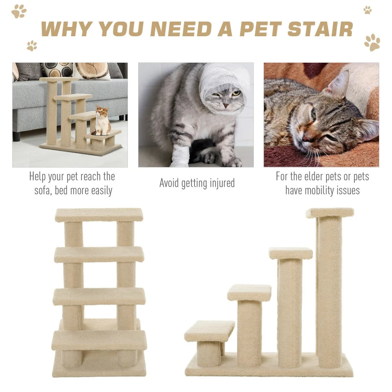 4-step Multi-level Carpeted Cat Scratching Post Pet Stairs Cream