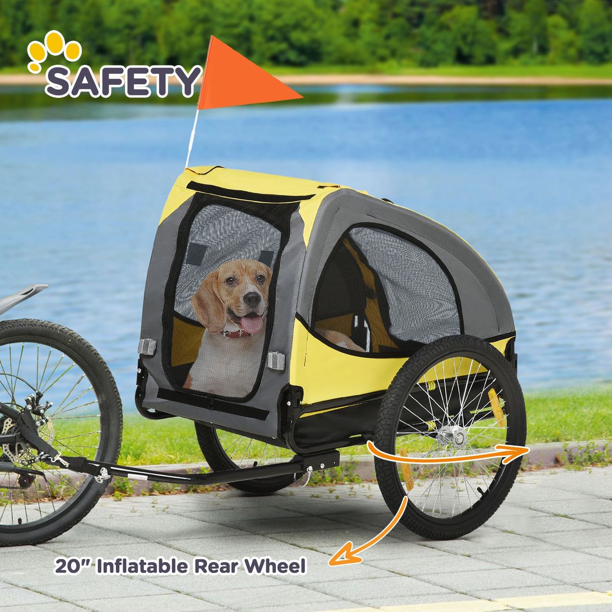Dog Bike Trailer Pet Stroller With Wheels For Medium Dogs Yellow