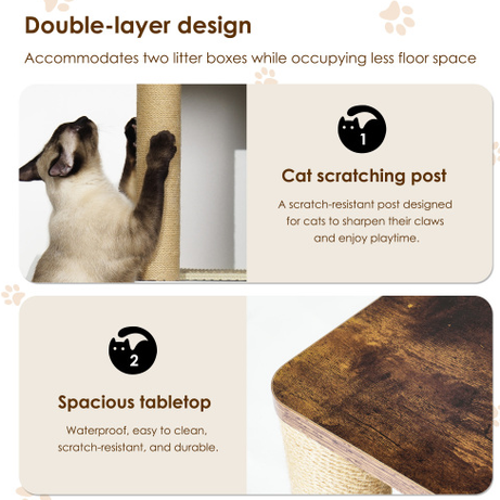 Double Cat Litter Box Enclouse Enclosure For 2 Cats Cabinet