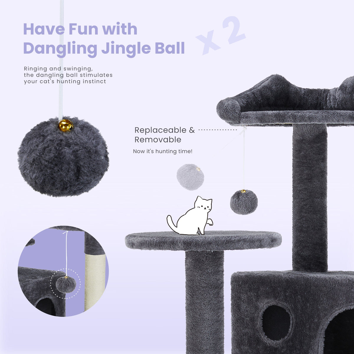 Large Cat Tree Tower 62-70-80 Cats Multi Level With Scratching Post