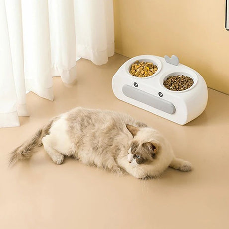 Duck Design Pet Double Bowl Plastic Kitten Dog Food Drinking Tray