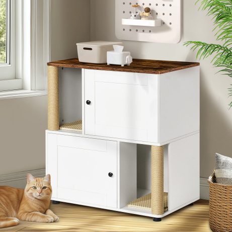 Double Cat Litter Box Enclouse Enclosure For 2 Cats Cabinet