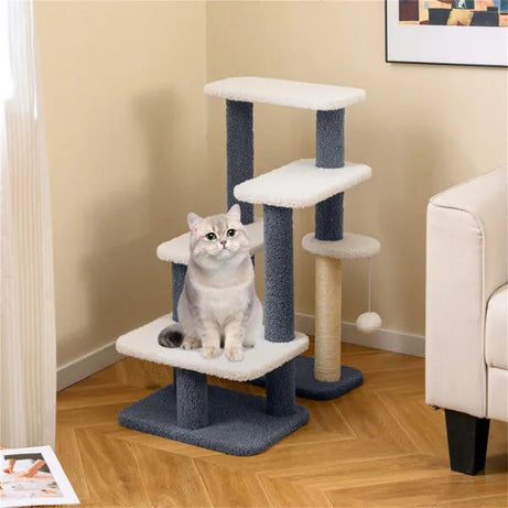 2-in-1 Cat Stairs Tree With Sisal Scratching Post 4 Levels Pet