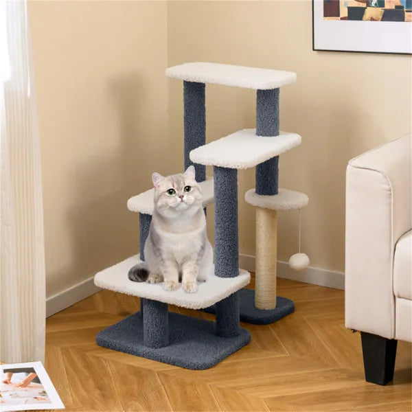 2-in-1 Cat Stairs Tree With Sisal Scratching Post 4 Levels Pet