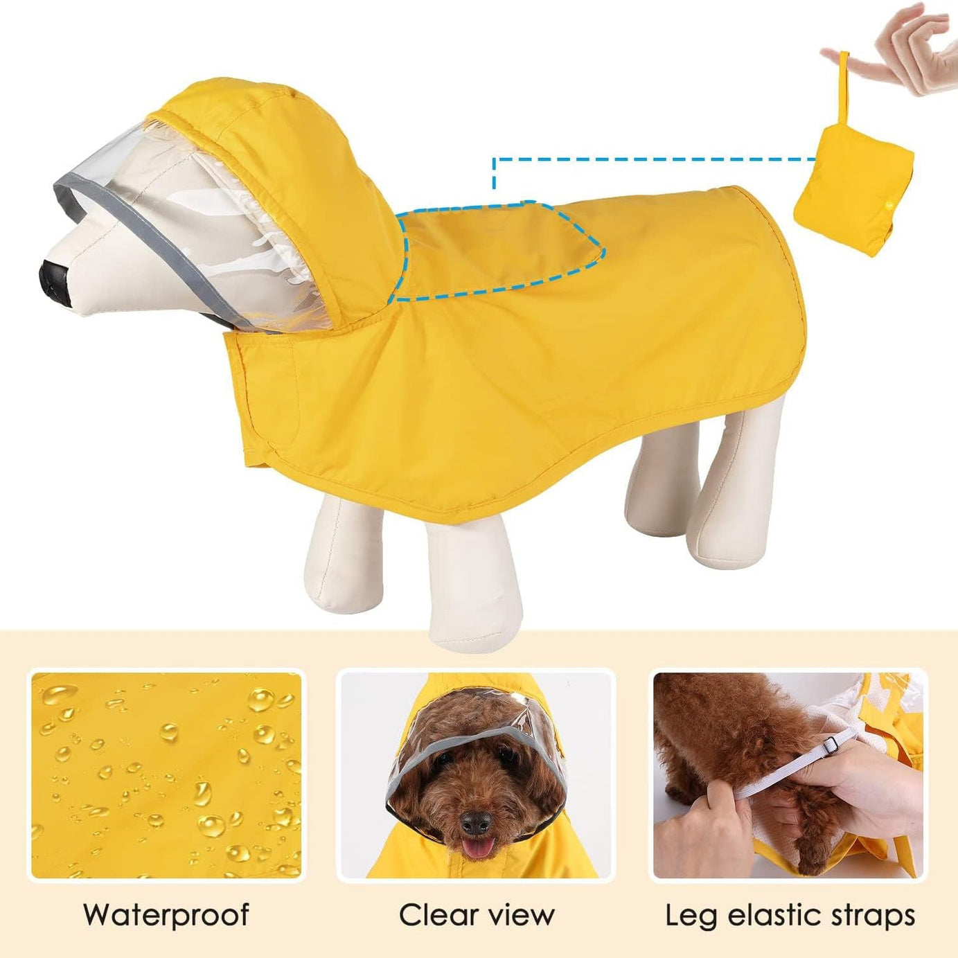 Dog Raincoat Waterproof Soft Breathable Rain Jacket For Small