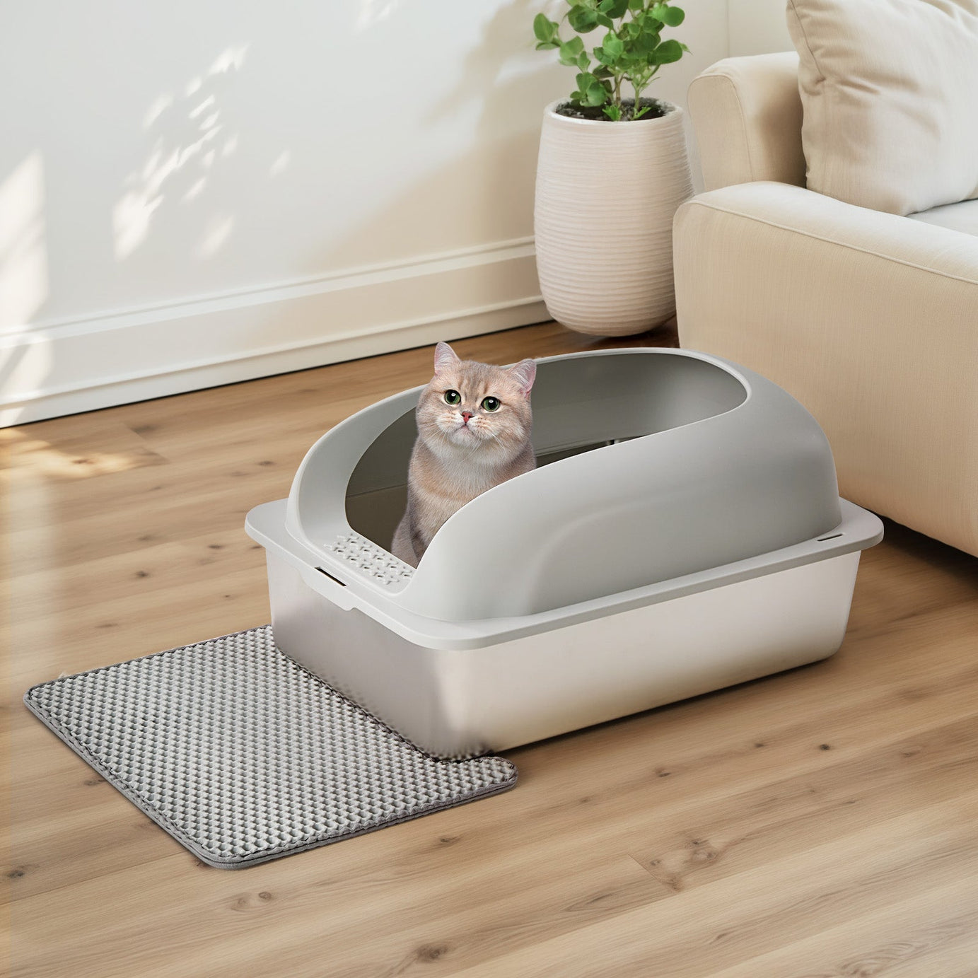 Stainless Steel Cat Litter Box With Lid Large For Big Cats Scoop