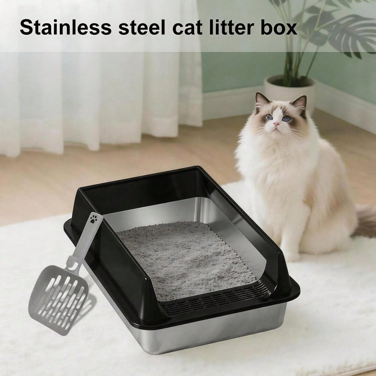 Stainless Steel Cat Litter Box Large Open Top With Anti Splash High