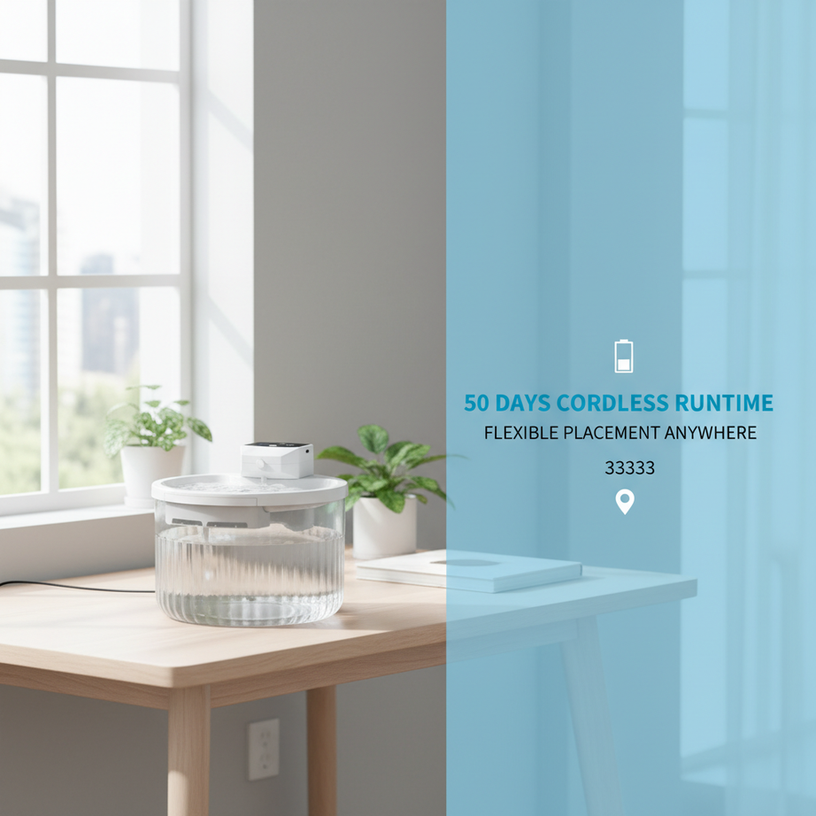 2000ml Wireless Pet Drinking Fountain 2500mah Rechargeable Motion