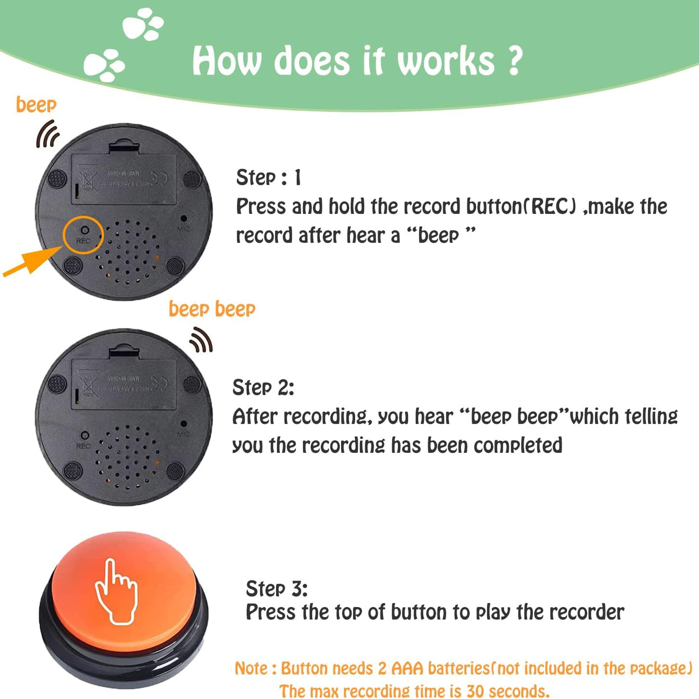 Voice Recording Button For Communication Pet Training Buzzer 30