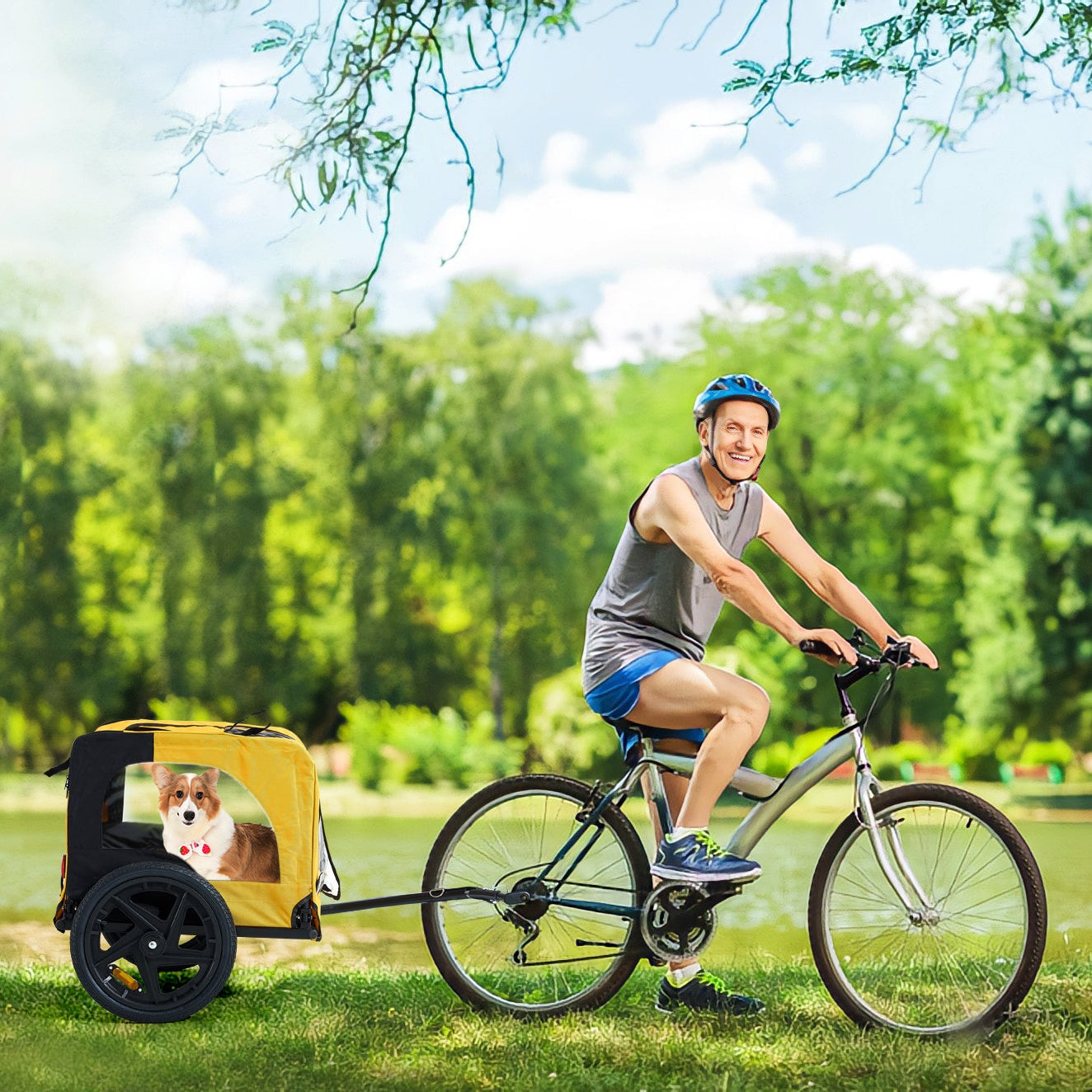 Yellow Outdoor Heavy Duty Foldable Practical Pet Stroller Dog