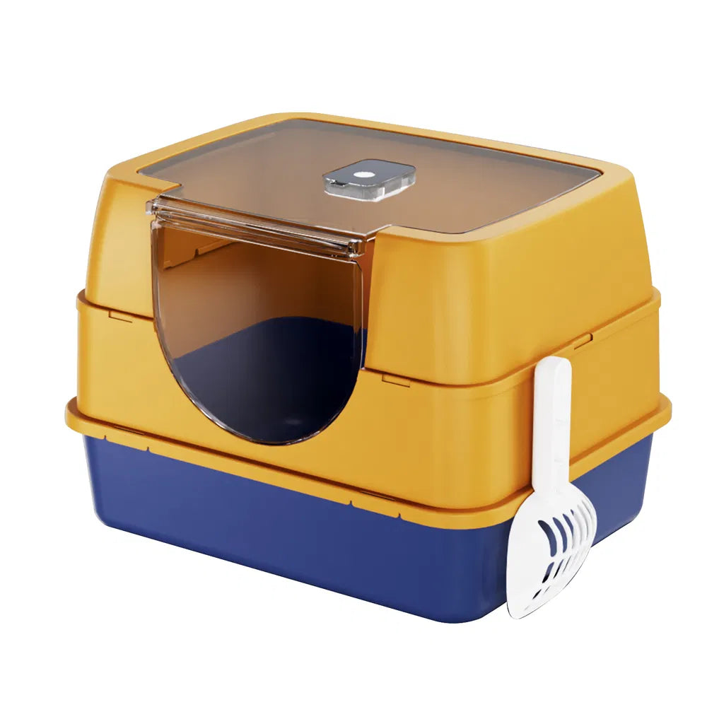 Enclosed Cat Litter Box Orange Odor-locking Spacious For Large Cats