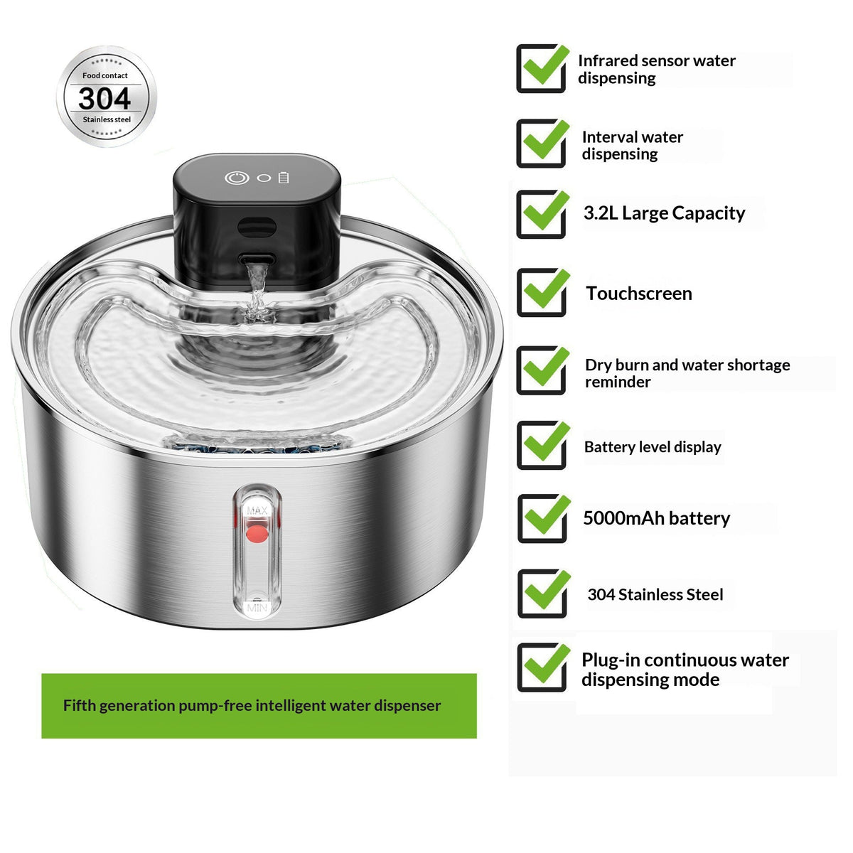 Smart Pet Water Fountain Wireless Cat Dispenser Stainless Steel