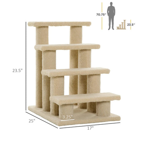4-step Multi-level Carpeted Cat Scratching Post Pet Stairs Cream