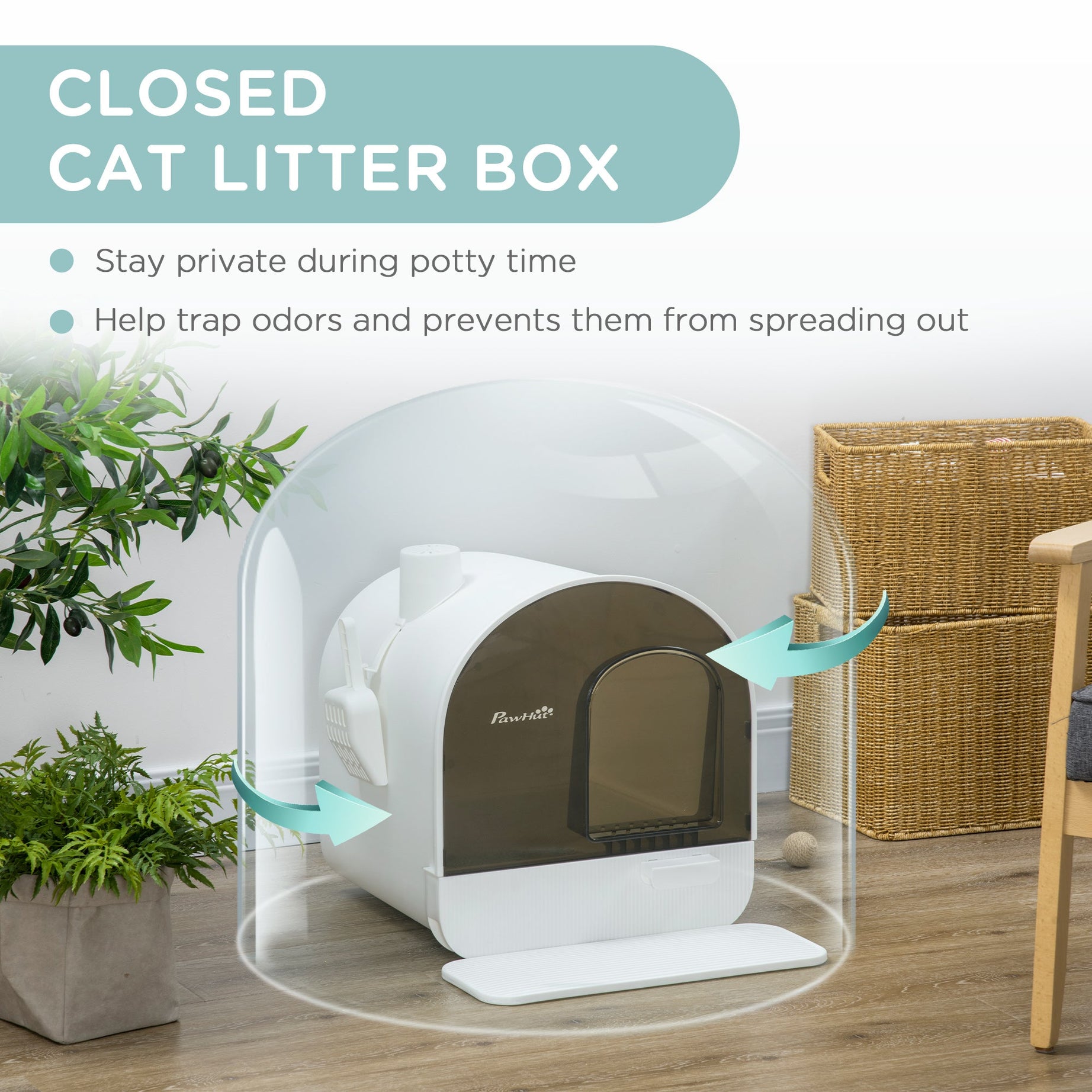 Cat Litter Box With Lid With Scoop And Filter White