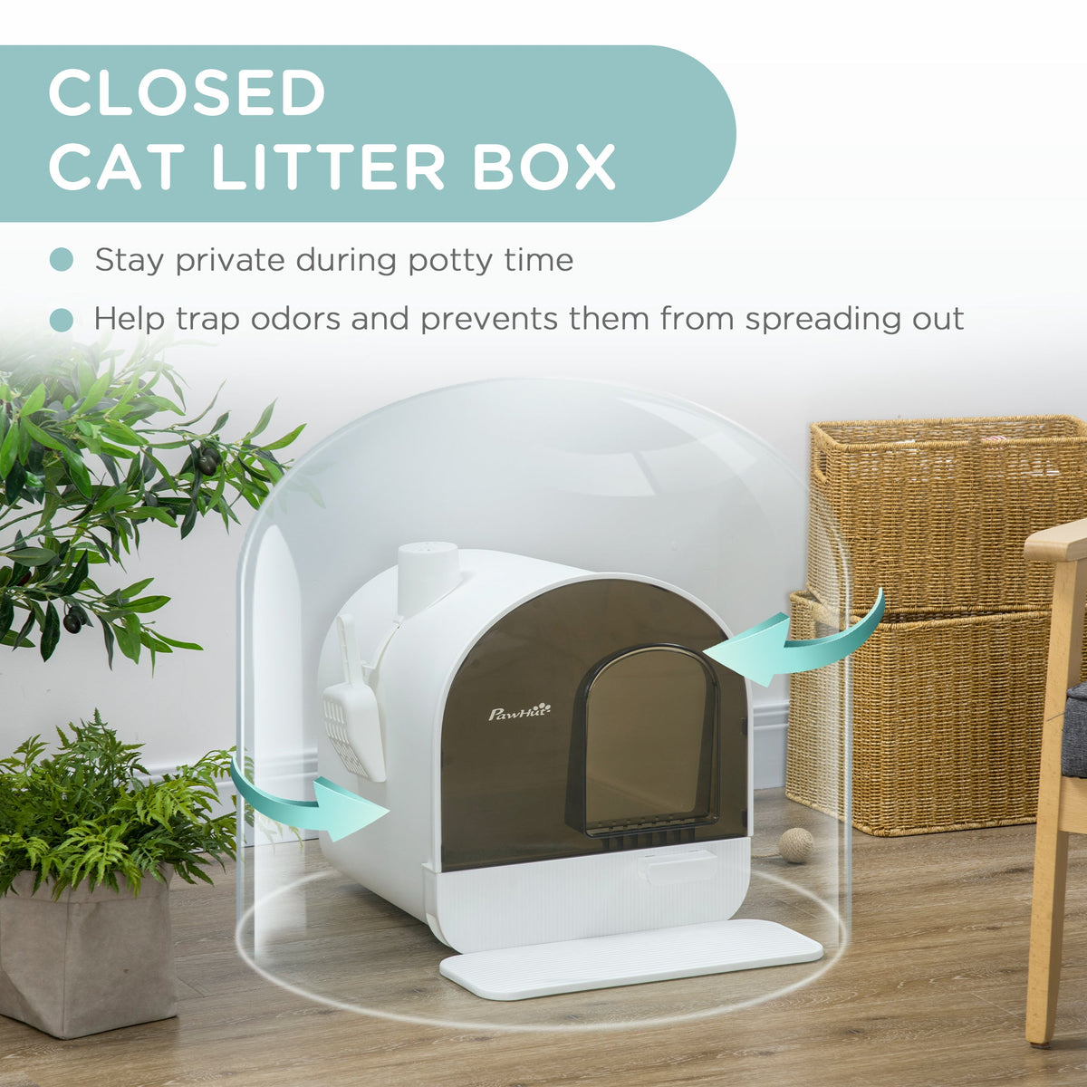 Cat Litter Box With Lid With Scoop And Filter White