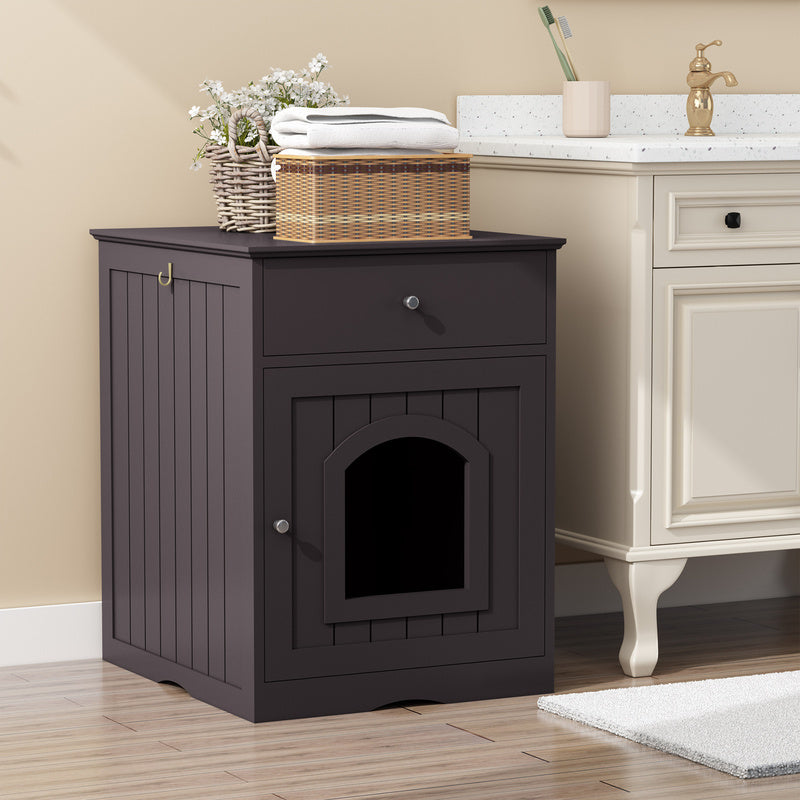 Black Wooden Cat Litter Box Enclosure W Drawer Side Table Indoor