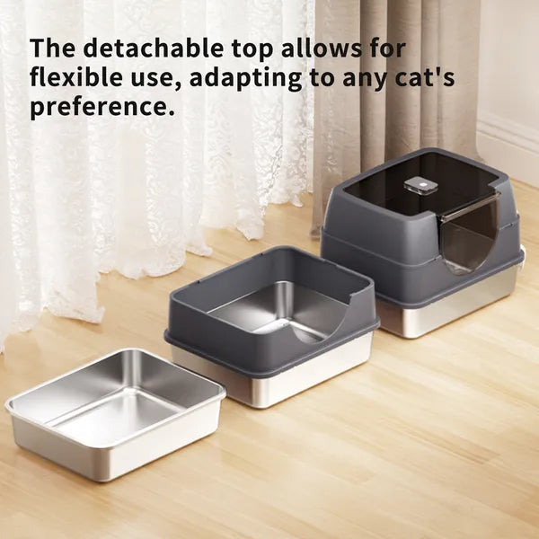 Galaxy Stainless Steel Gray Cat Litter Box Sturdy And Durable Easy