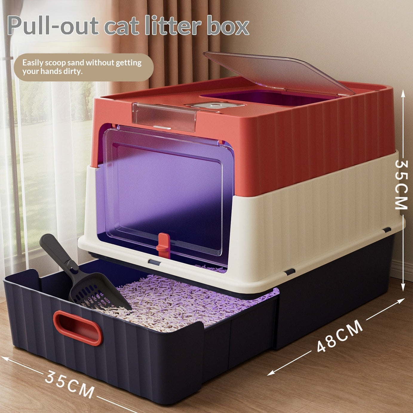 Extra-large Fully Enclosed Cat Litter Box With Uv Sterilization