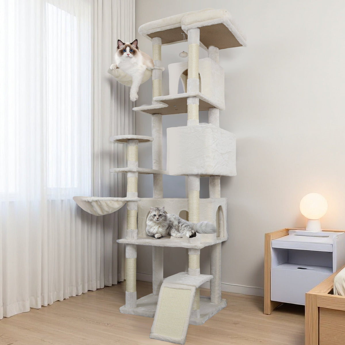 84 In Beige Cat Tree Tower With Large Condo Sisal Scratching Post