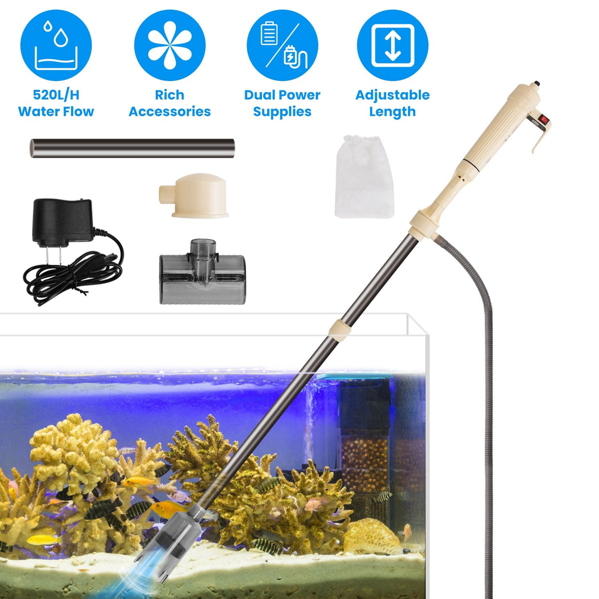 1 Set Multifunctional Electric Aquarium Gravel Cleaner Kit Length