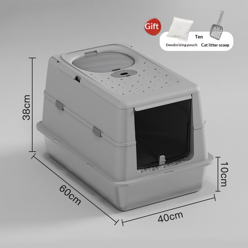 Stainless Steel Cat Litter Box With Flip Top Cover Closed Design