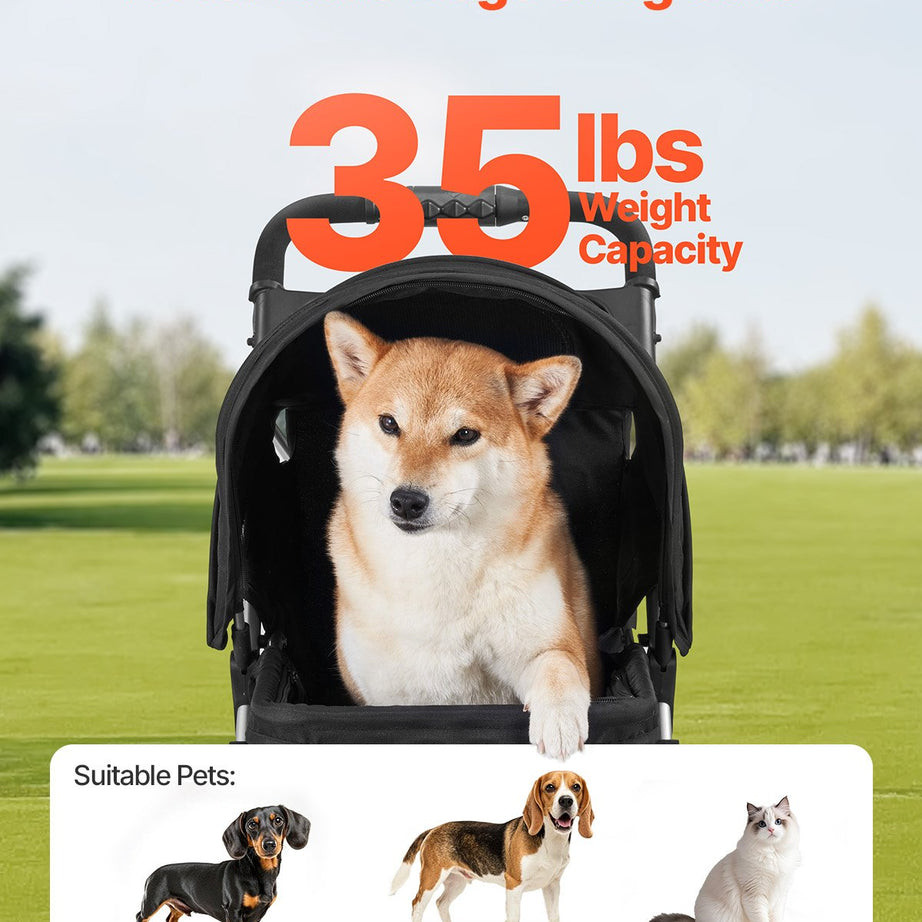Pet Stroller Foldable 3 Wheels Dog With Brake Up To 35lbs Travel