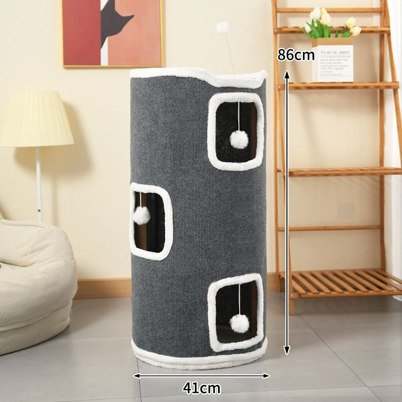 Cat Climbing Frame Scratching Post Nest Semi-enclosed Square Tree