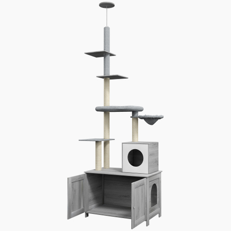 Pawhut Cat Tree With Litter Box Enclosure 2-in-1 Floor To Ceiling