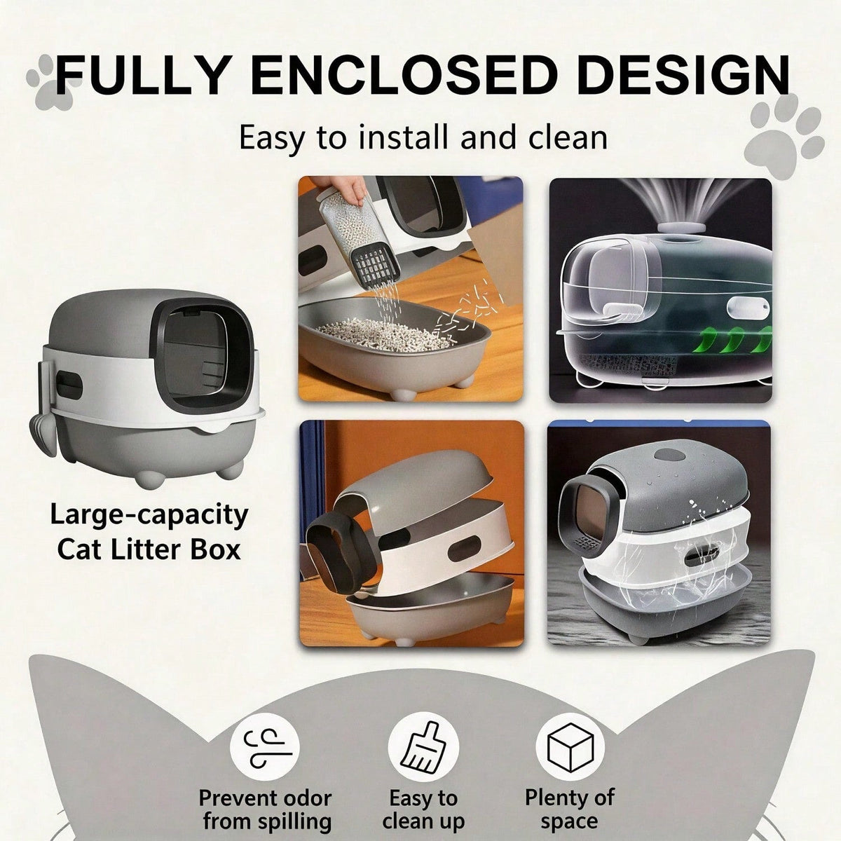Fully Enclosed Cat Litter Box With Uv Sterilization Odor Control