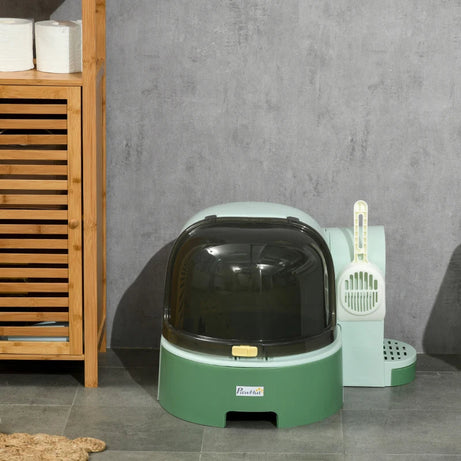 Cat Litter Box Easy To Clean Open With Scoop Green