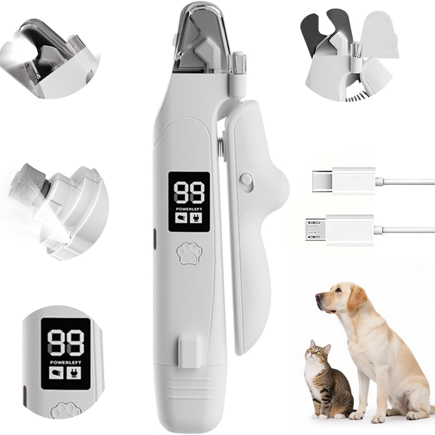 2-in-1 LED Light Cat Anti-blood Nail Grinder Dog Pet Clipper Animal