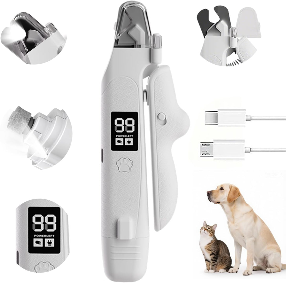 2-in-1 LED Light Cat Anti-blood Nail Grinder Dog Pet Clipper Animal