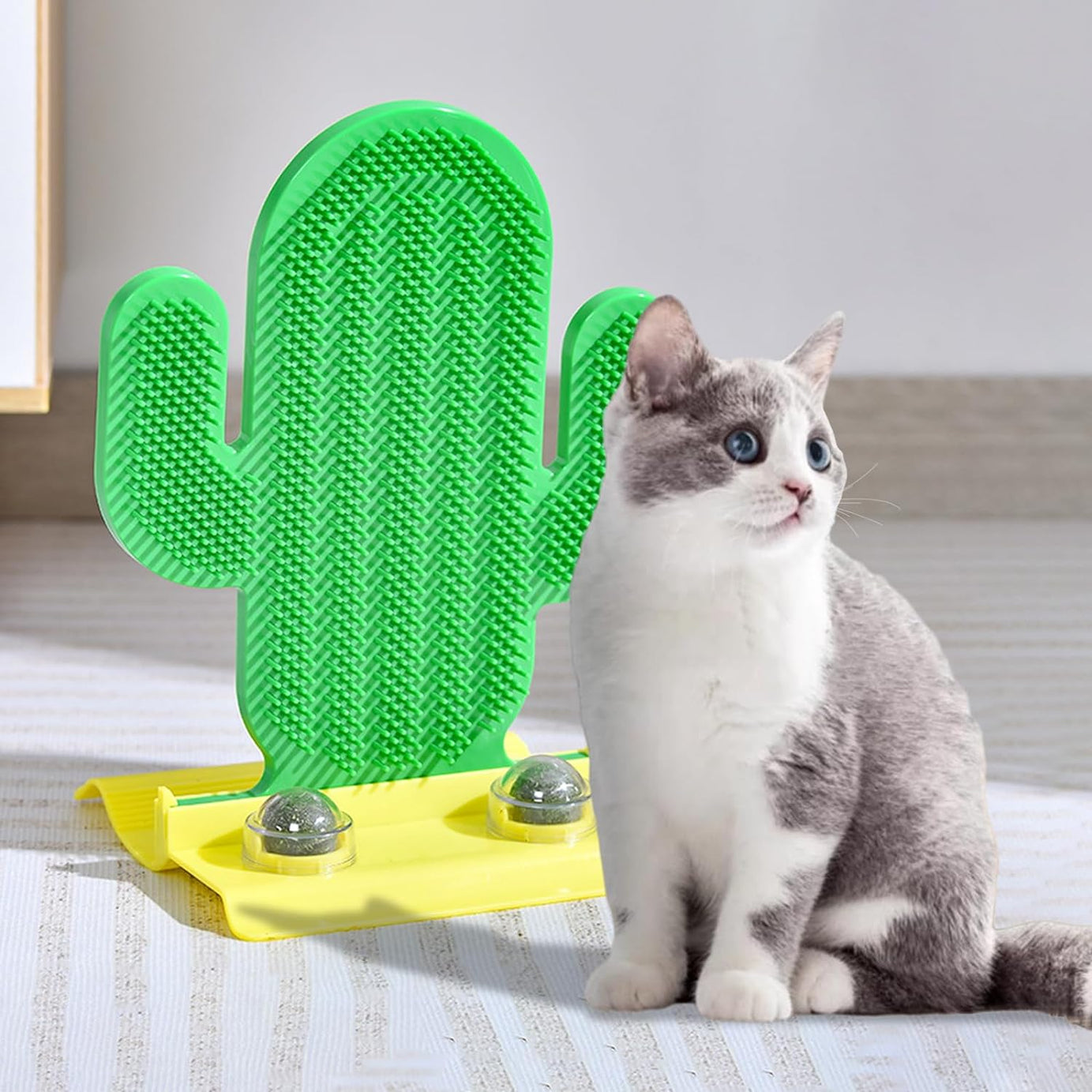 Cactus Self Groomer With Two Catnip Balls Corner Grooming Hair