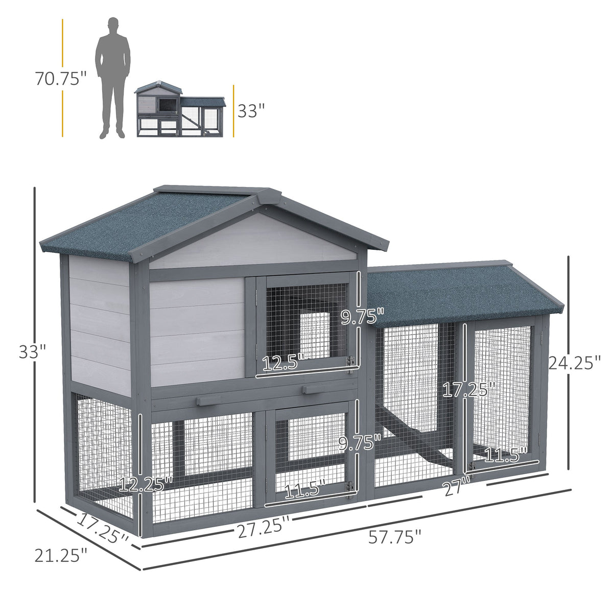 Outdoor Rabbit Hutch Wooden Bunny Cage Guinea Pig House With Run