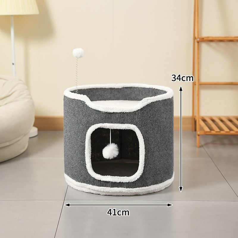 Cat Climbing Frame Scratching Post Nest Semi-enclosed Square Tree
