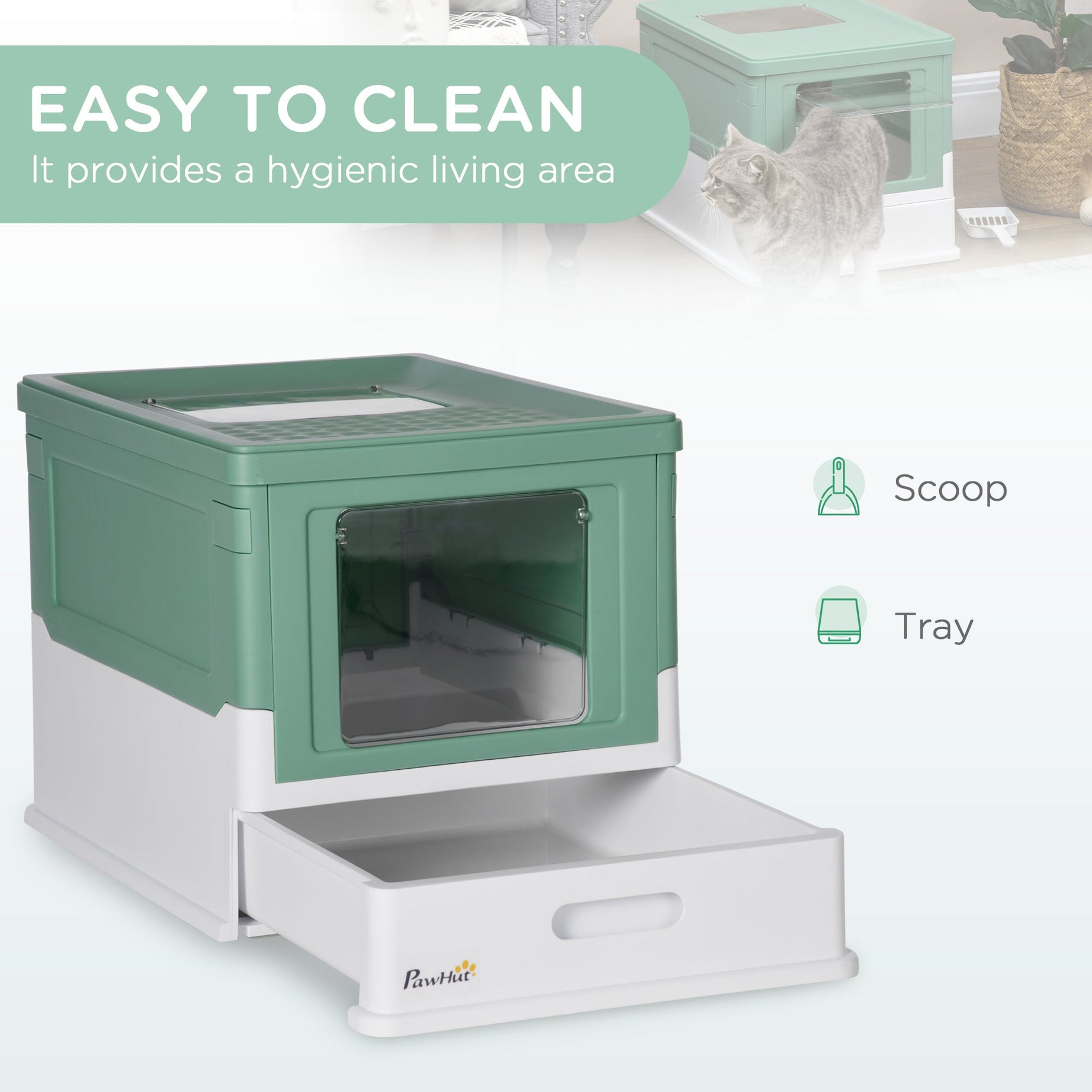 Fully Enclosed Cat Litter Box With Front Entry And Top Exit Plastic