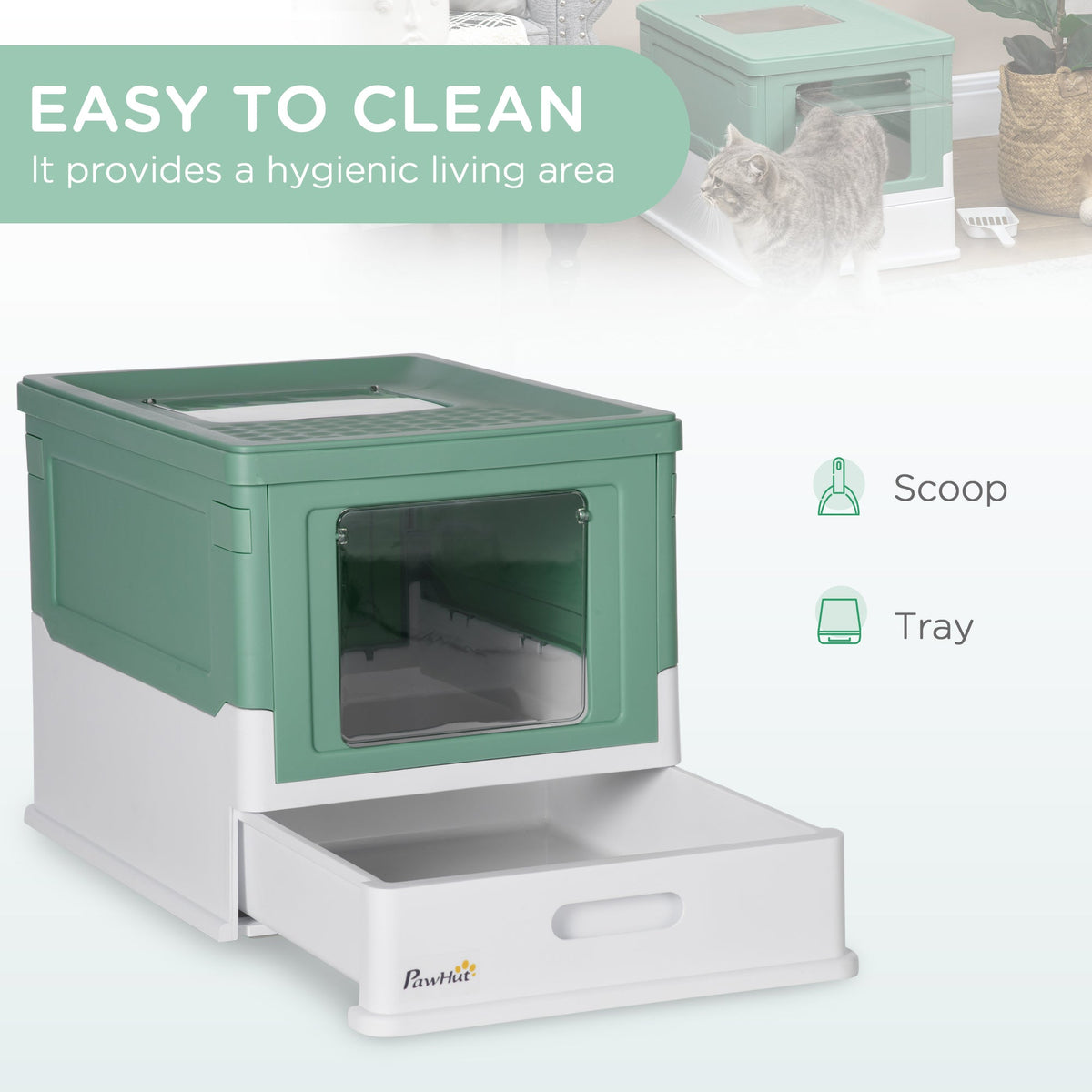 Fully Enclosed Cat Litter Box With Front Entry And Top Exit Plastic