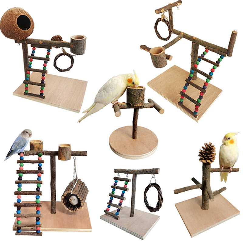Solid Wood Parrot Station Frame Training Bird Shelf Toys