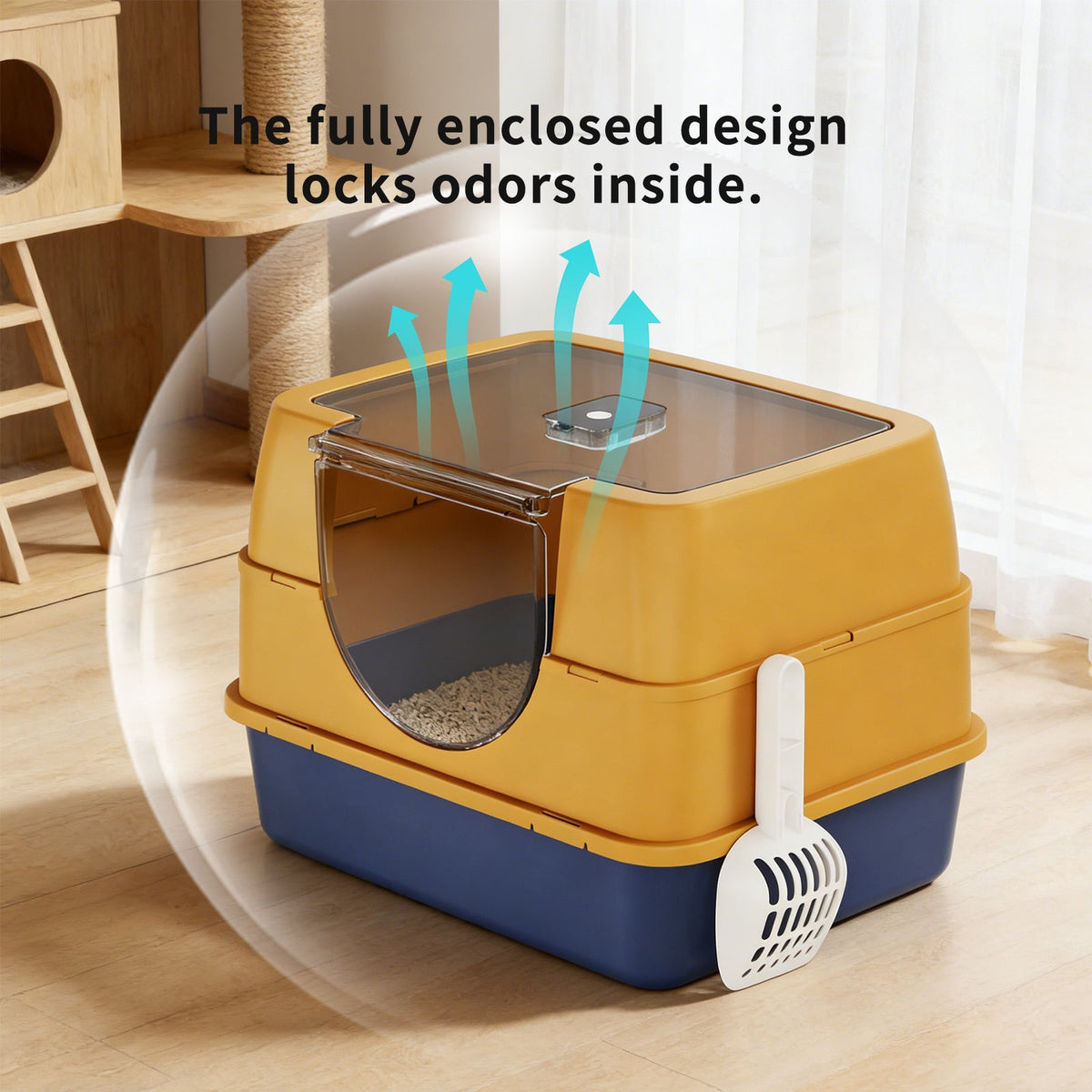 Dark Gray Top Entry Fully Enclosed Cat Litter Box Anti Splash Odor