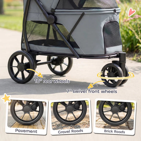 3 Wheel Pet Stroller With Easy One-click Quick Fold Mesh Window
