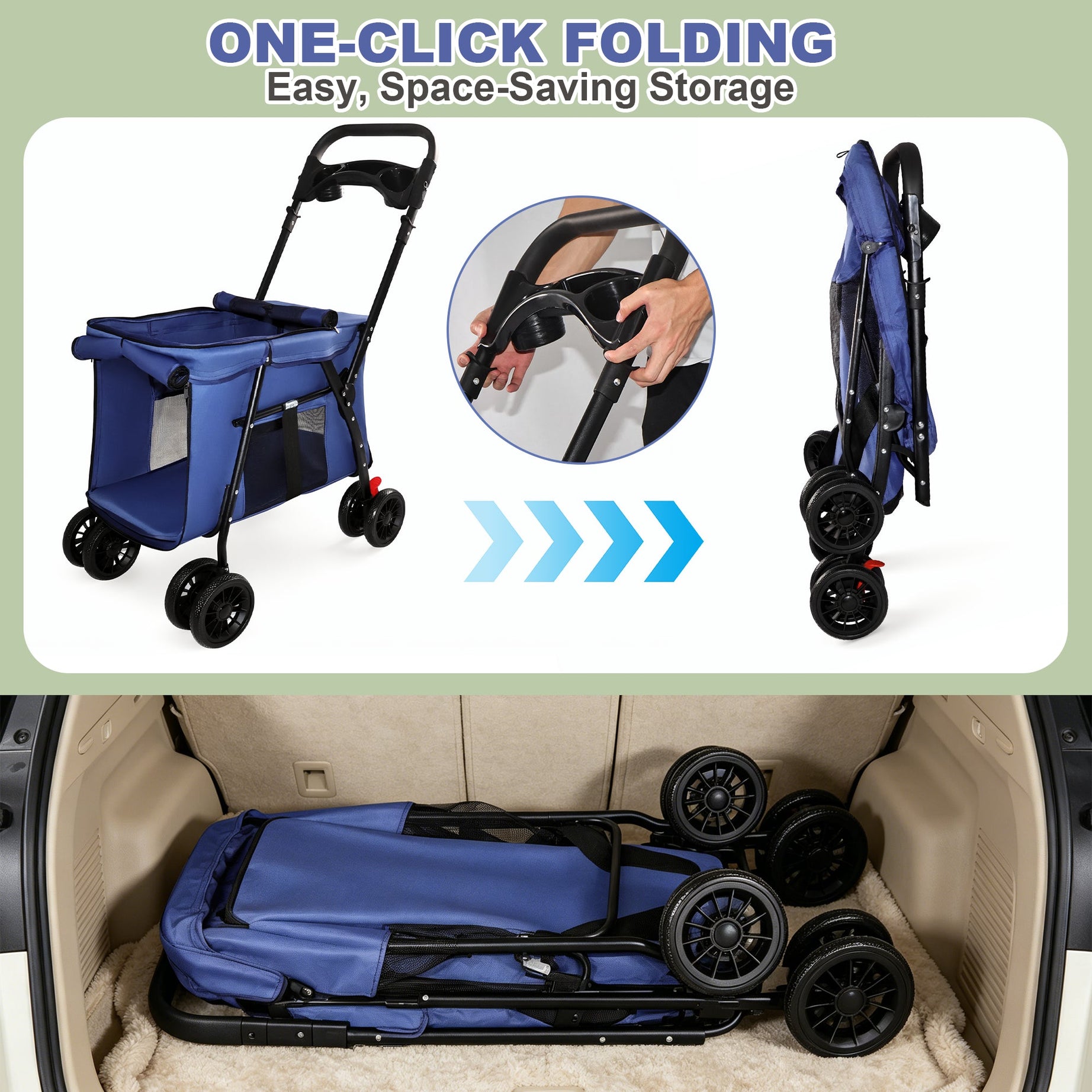 Pet Stroller Foldable 4-wheel Design Breathable Mesh Dog Cat