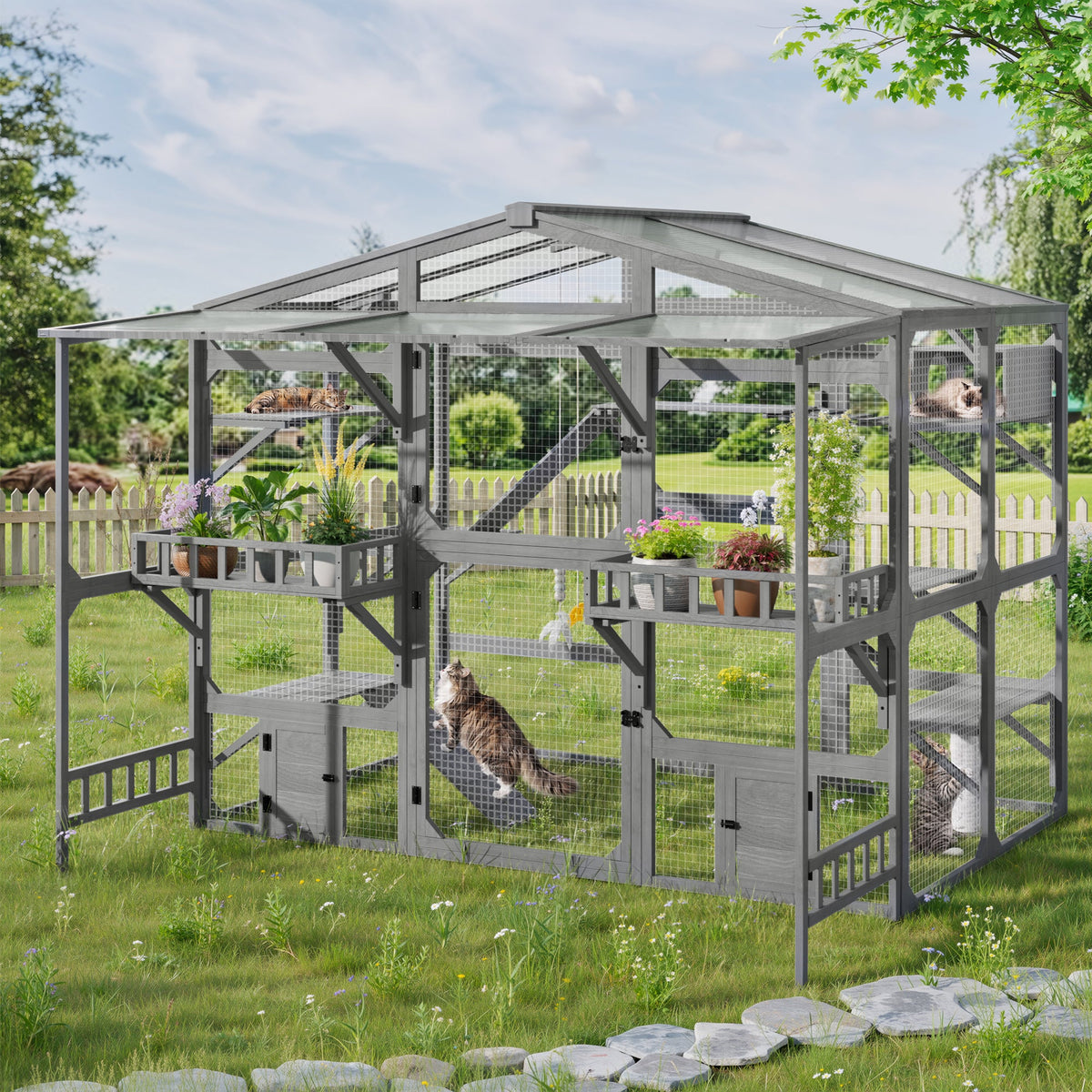 Large Outdoor Catio For 6-10 Cats Pine Wood Cat Cage