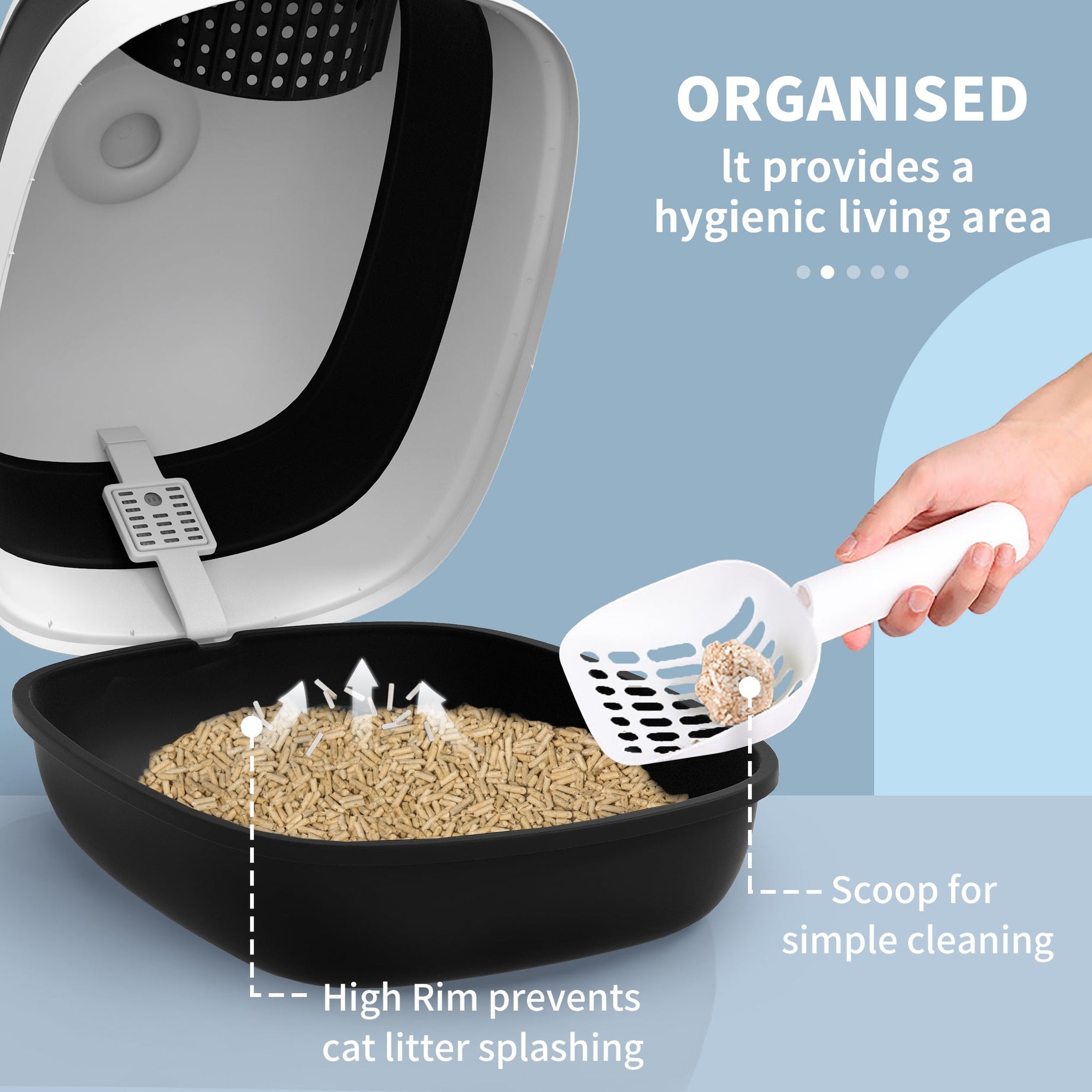 Dome Covered Cat Litter Box With Lid White And Black