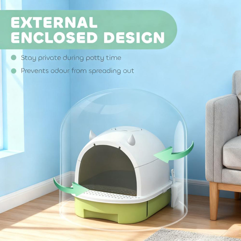 Green Cat Litter Box With Lid Scoop Deodorizing Bags